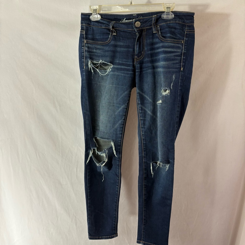 American Eagle Outfitters Blue Jegging Jeans with Distressed Details 6 short